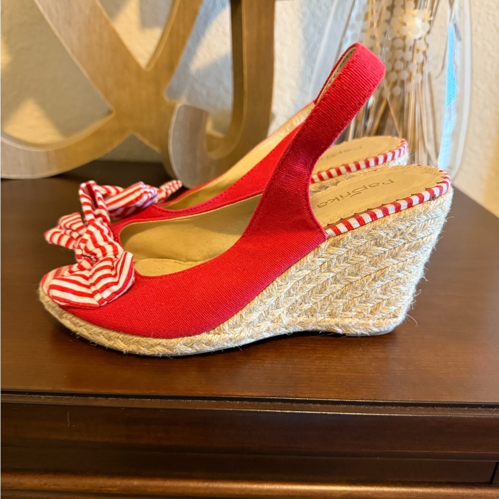 Red Wedge Sandals with Bow by Report